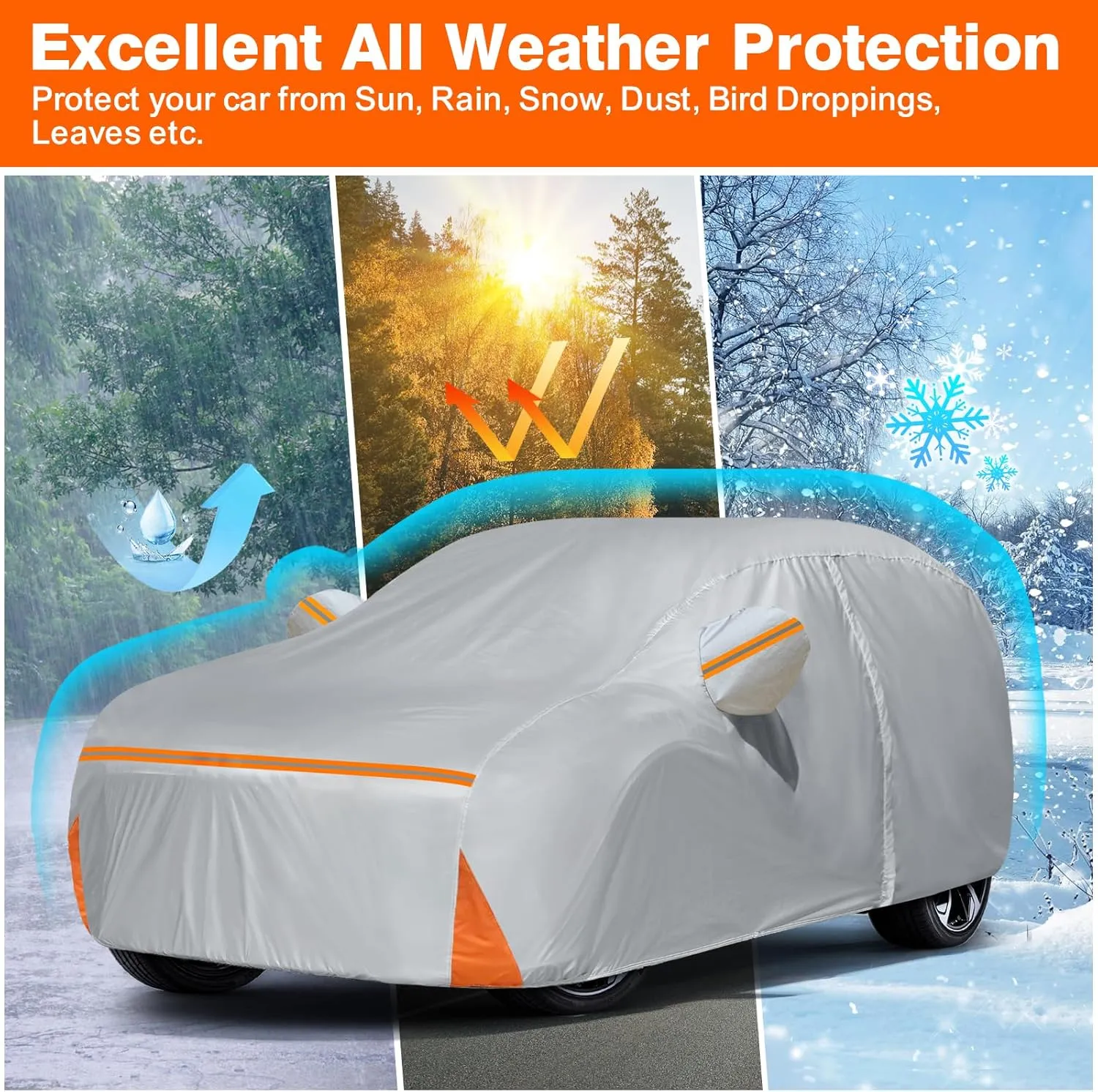 Car Cover for 2002-2025 Honda Pilot, Waterproof Custom-fit All Weather Sun Rain UV Dust Snow Protection Outdoor Pilot Full Car Cover with Door Zipper and Cotton Lining-Grey