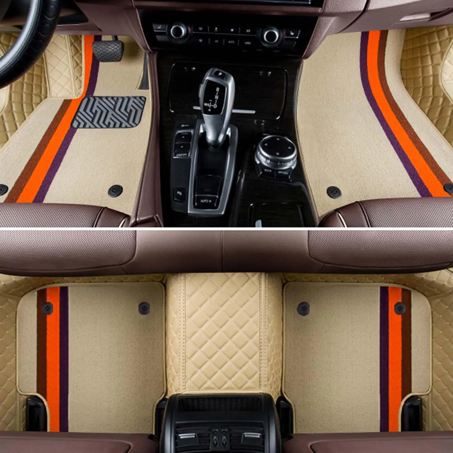 Car Floor Mats for City 6.Gen 2008 2009 2010 2011 2012 2013 2014, Double Layer Car Carpets All-Weather Non-Slip Full Set Protection Floor Liner,Beige Pile