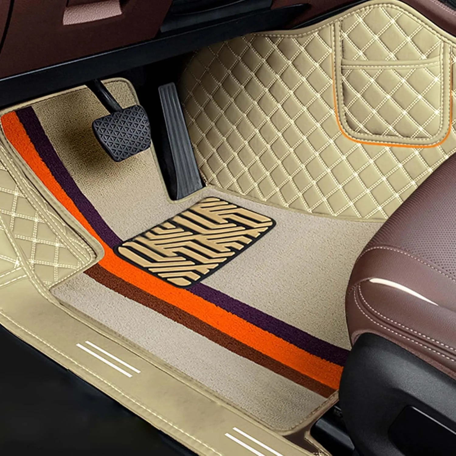 Car Floor Mats for City 6.Gen 2008 2009 2010 2011 2012 2013 2014, Double Layer Car Carpets All-Weather Non-Slip Full Set Protection Floor Liner,Beige Pile