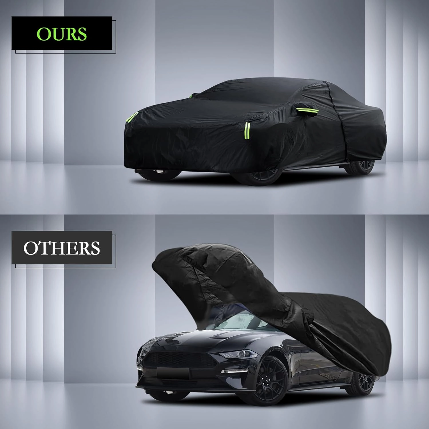 Car Cover Custom Fit for Ford Mustang 1994-2025, for Chevy Camaro 2010-2025, Waterproof All Weather Full Exterior Cover Rain Hail Sun Protector Car Cover with Door Zipper