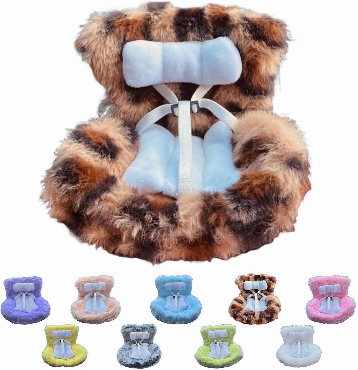 Car Decorations,Car Seat for Dolls with Soft Furry Cushion,Have a Seat Clips onto Car Air Vent, Includes Seat Leg for Desktop Display Leopard