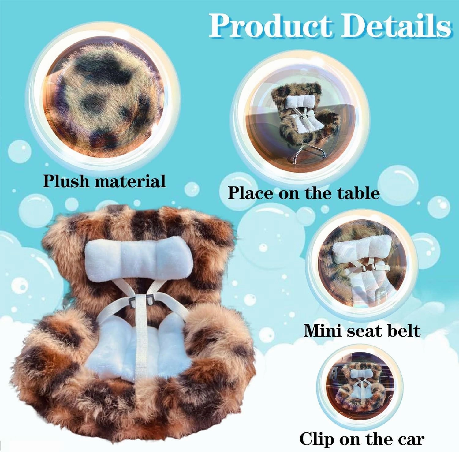 Car Decorations,Car Seat for Dolls with Soft Furry Cushion,Have a Seat Clips onto Car Air Vent, Includes Seat Leg for Desktop Display Leopard