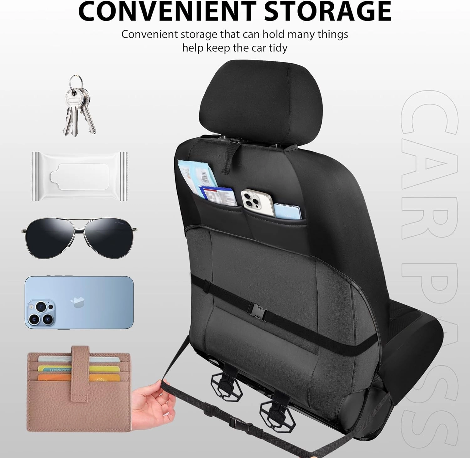 CAR PASS Thick Foam 3D Air Mesh Leather Car Seat Covers Front Seats Only, Luxury Breathable Premuim PU Leather Two Front Seat Covers,Airbag Compatible Universal Fit for 95% Sedan Van Truck SUV, Black