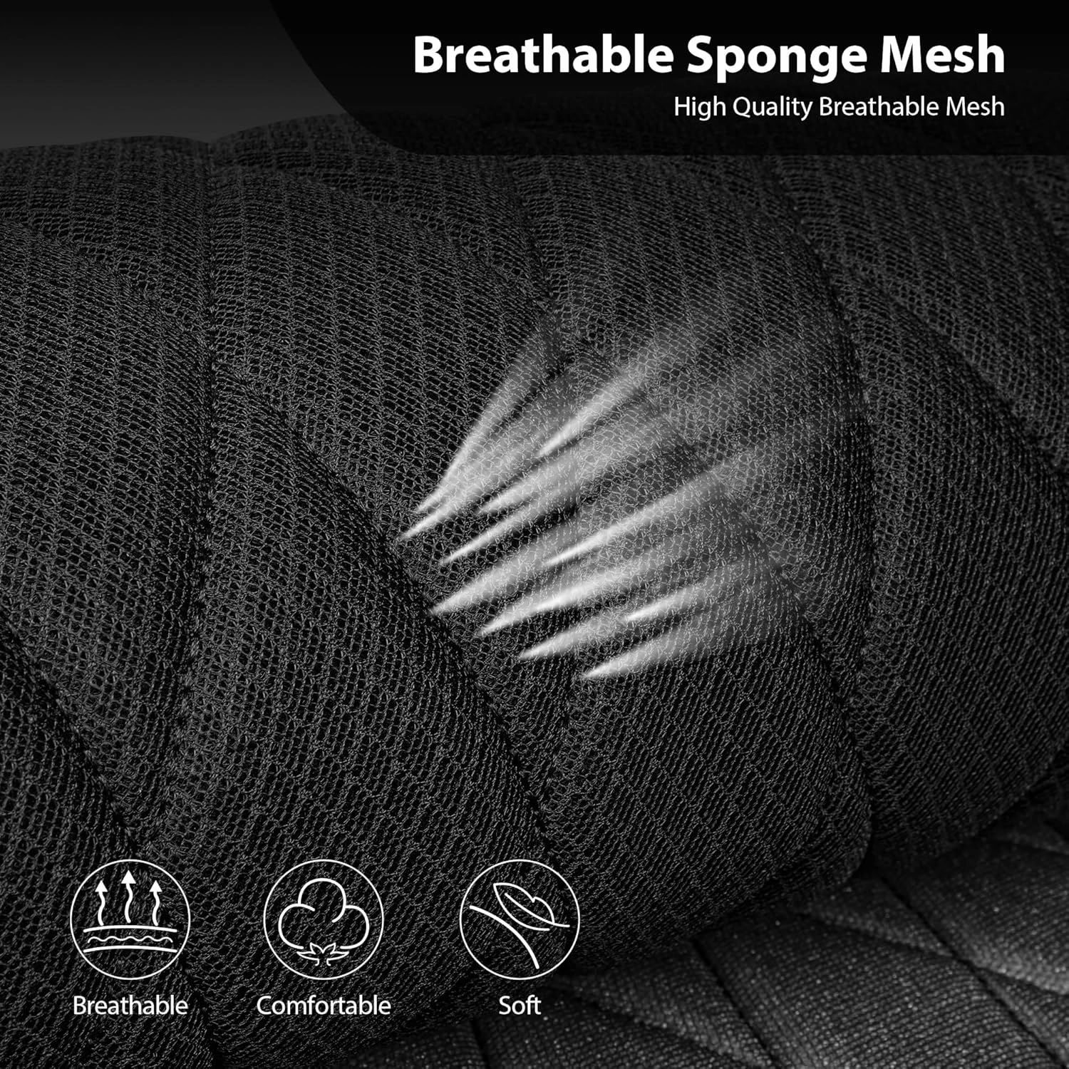 CAR PASS Thick Foam 3D Air Mesh Leather Car Seat Covers Front Seats Only, Luxury Breathable Premuim PU Leather Two Front Seat Covers,Airbag Compatible Universal Fit for 95% Sedan Van Truck SUV, Black