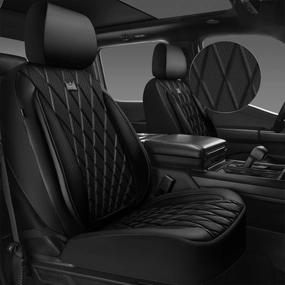 CAR PASS Thick Foam 3D Air Mesh Leather Car Seat Covers Front Seats Only, Luxury Breathable Premuim PU Leather Two Front Seat Covers,Airbag Compatible Universal Fit for 95% Sedan Van Truck SUV, Black