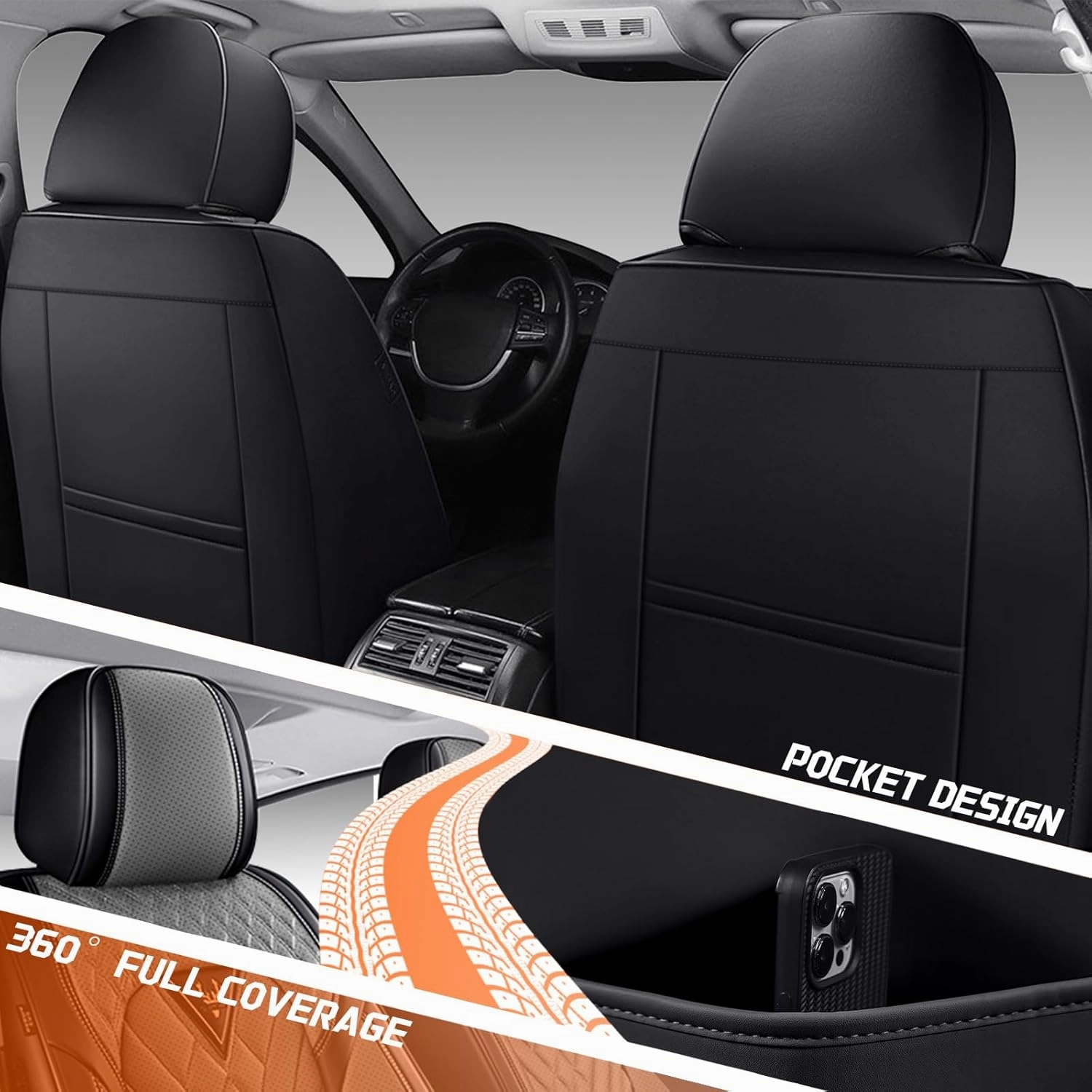 Car Seat Covers Fit for Honda Pilot 2003-2025,2 Seat Comfort Non-Slip Seat Cover Airbag Compatible,Waterproof Leather Seat Covers(Standard 2 Seat,Black Gray)