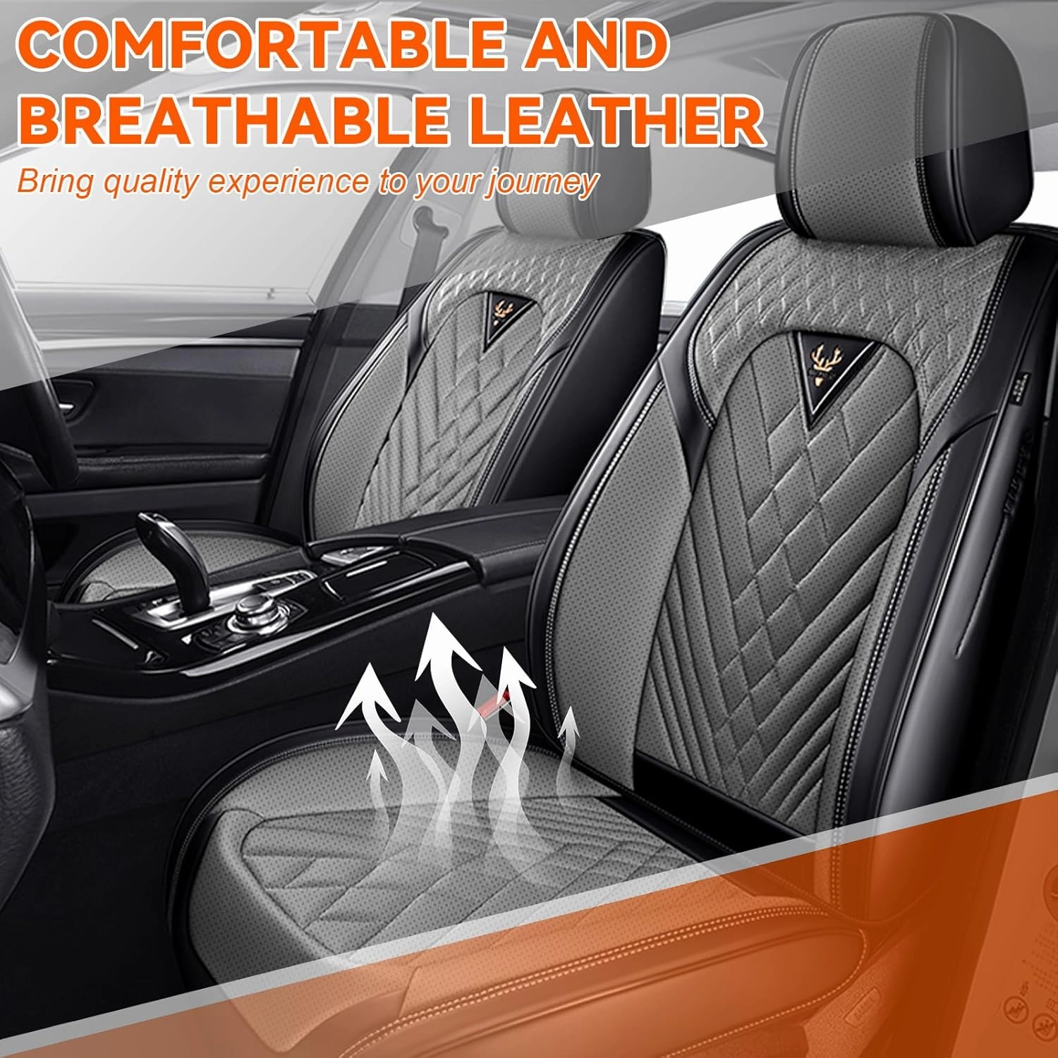 Car Seat Covers Fit for Honda Pilot 2003-2025,2 Seat Comfort Non-Slip Seat Cover Airbag Compatible,Waterproof Leather Seat Covers(Standard 2 Seat,Black Gray)