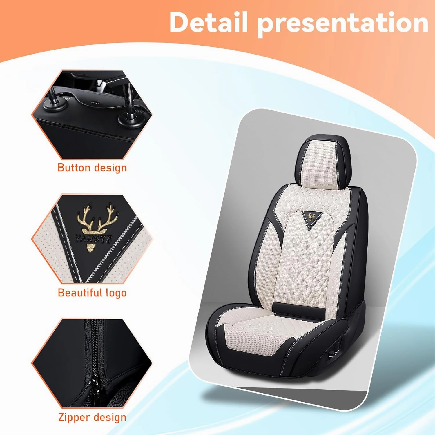 Car Seat Covers Fit for Lincoln Nautilus 2019-2025,5 Seat Comfort Non-Slip Seat Cover Airbag Compatible,Waterproof Leather Seat Covers(Standard 5 Seat,Black White)