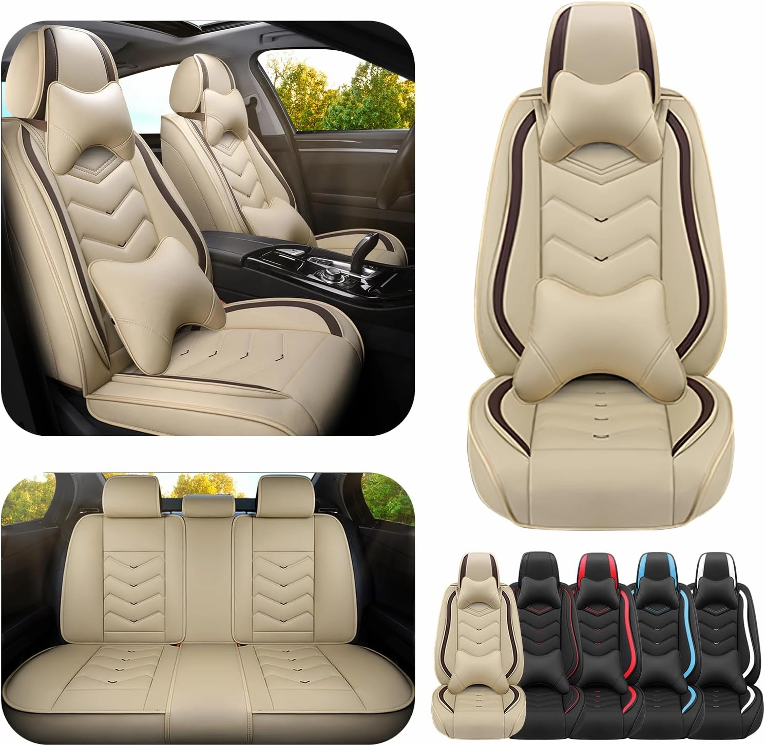 Car Seat Covers for Buick Regal 2011-2017, Premium Nappa Leather Car Seat Cover, Stylish Sport Seat Covers， Automobile Seat Cover Sets.(Luxury 5 Seats/Beige)