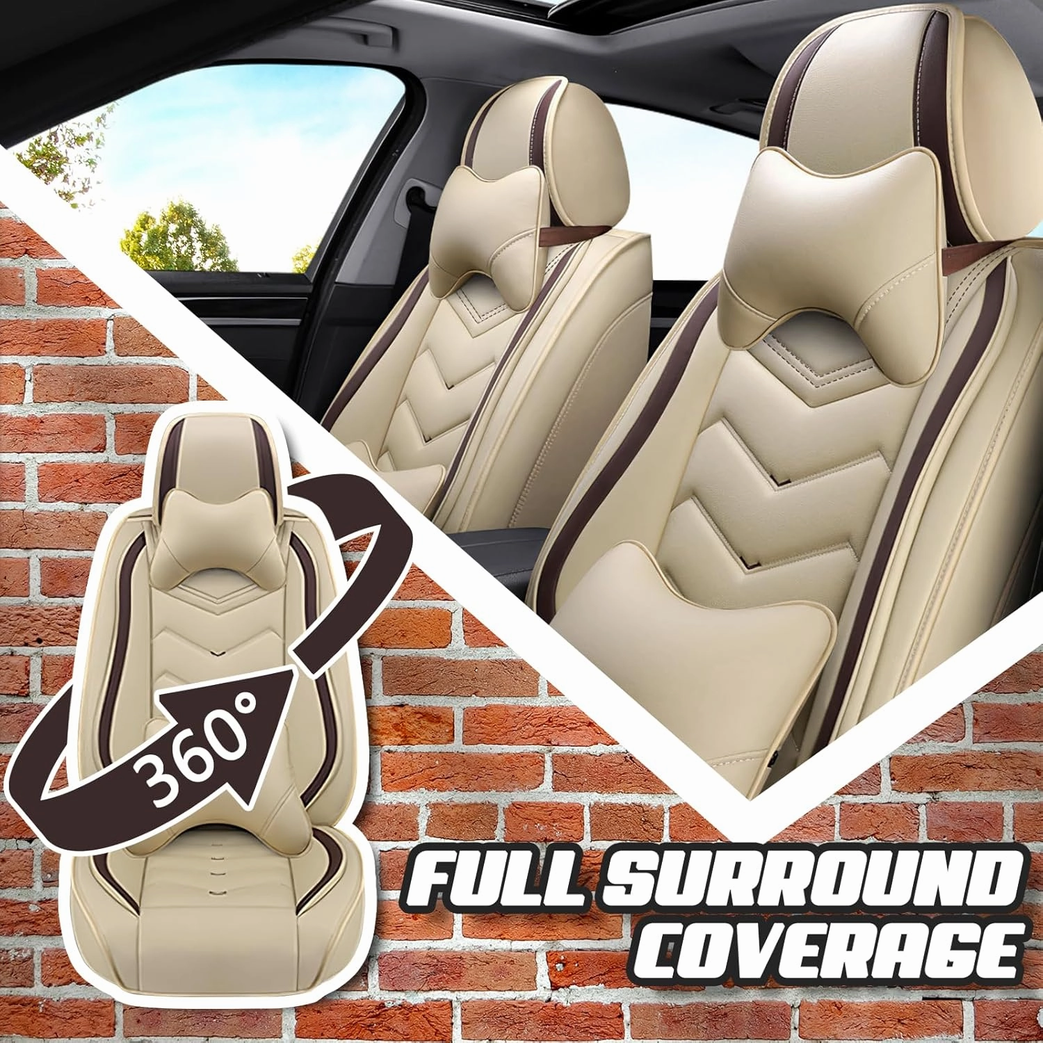 Car Seat Covers for Buick Regal 2011-2017, Premium Nappa Leather Car Seat Cover, Stylish Sport Seat Covers， Automobile Seat Cover Sets.(Luxury 5 Seats/Beige)