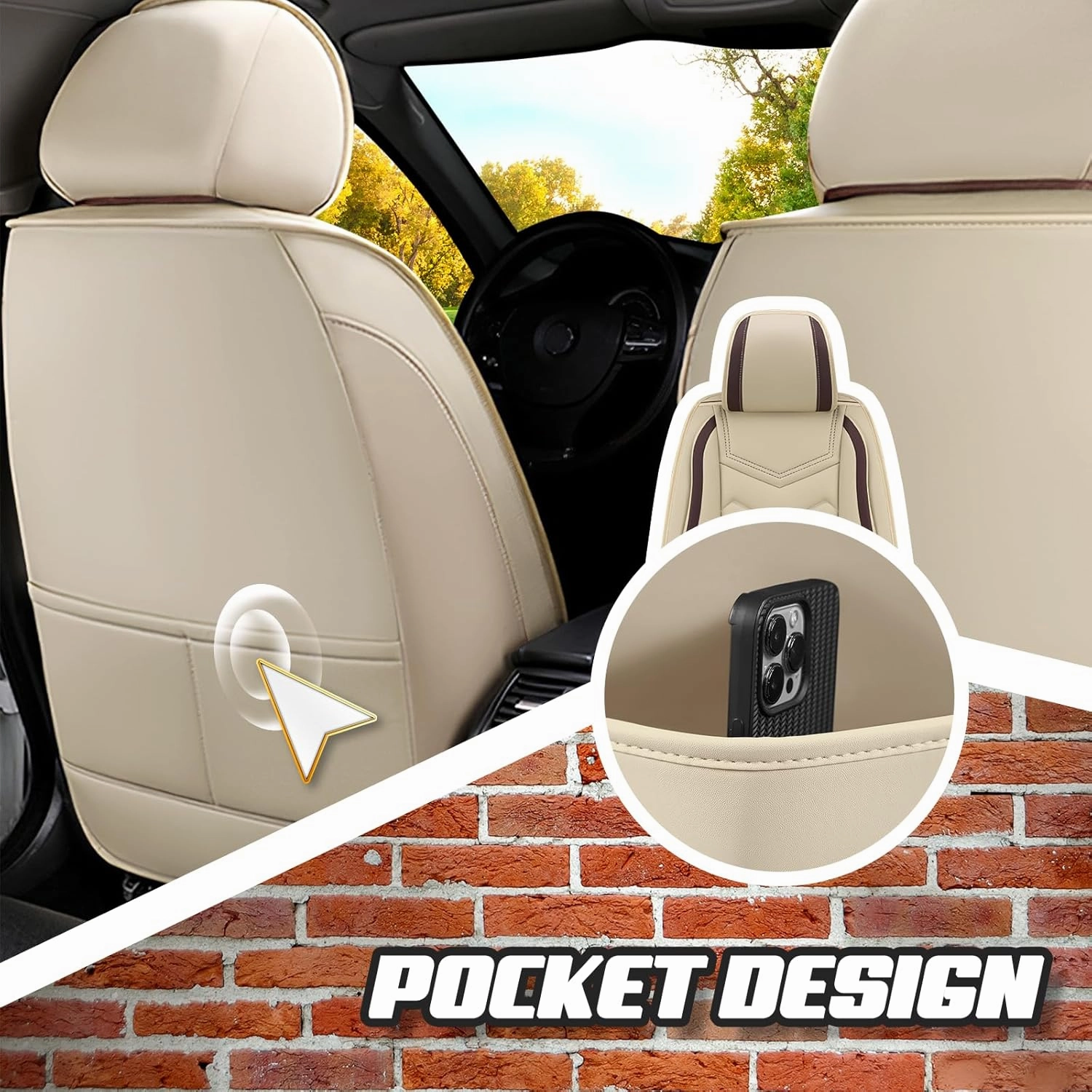 Car Seat Covers for Buick Regal 2011-2017, Premium Nappa Leather Car Seat Cover, Stylish Sport Seat Covers， Automobile Seat Cover Sets.(Luxury 5 Seats/Beige)