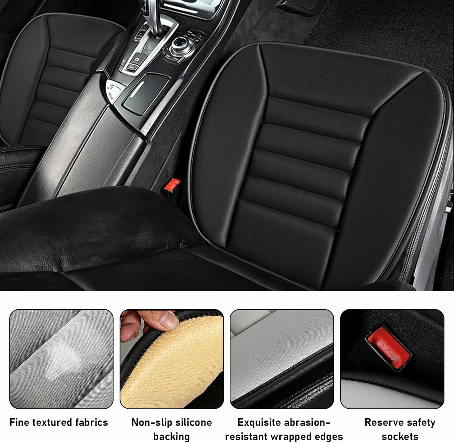 Car Seat Cushion, Non-Slip Bottom Cushion for Car Driver Office or Home Chair, Breathable Pressure Relief Seat Pad with Memory Foam, Car Accessories Fit Most Vehicles (Black)