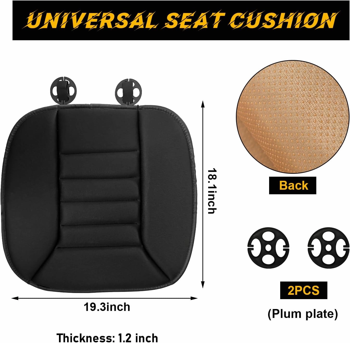 Car Seat Cushion, Non-Slip Bottom Cushion for Car Driver Office or Home Chair, Breathable Pressure Relief Seat Pad with Memory Foam, Car Accessories Fit Most Vehicles (Black)