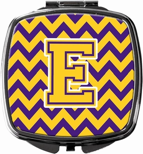 Caroline's Treasures CJ1041-ESCM Letter E Chevron Purple and Gold Compact Mirror Decorative Travel Makeup Mirror for Women Girls Gifts Pocket Makeup Mirror Folding Handheld