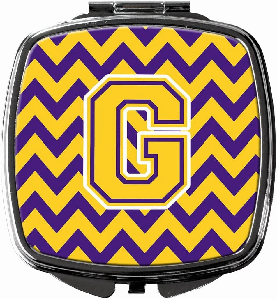 Caroline's Treasures CJ1041-GSCM Letter G Chevron Purple and Gold Compact Mirror Decorative Travel Makeup Mirror for Women Girls Gifts Pocket Makeup Mirror Folding Handheld
