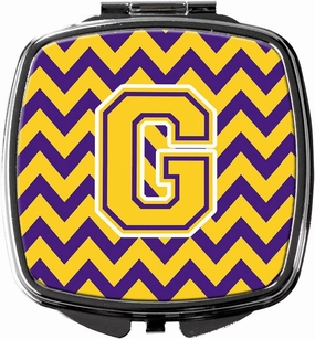 Caroline's Treasures CJ1041-GSCM Letter G Chevron Purple and Gold Compact Mirror Decorative Travel Makeup Mirror for Women Girls Gifts Pocket Makeup Mirror Folding Handheld
