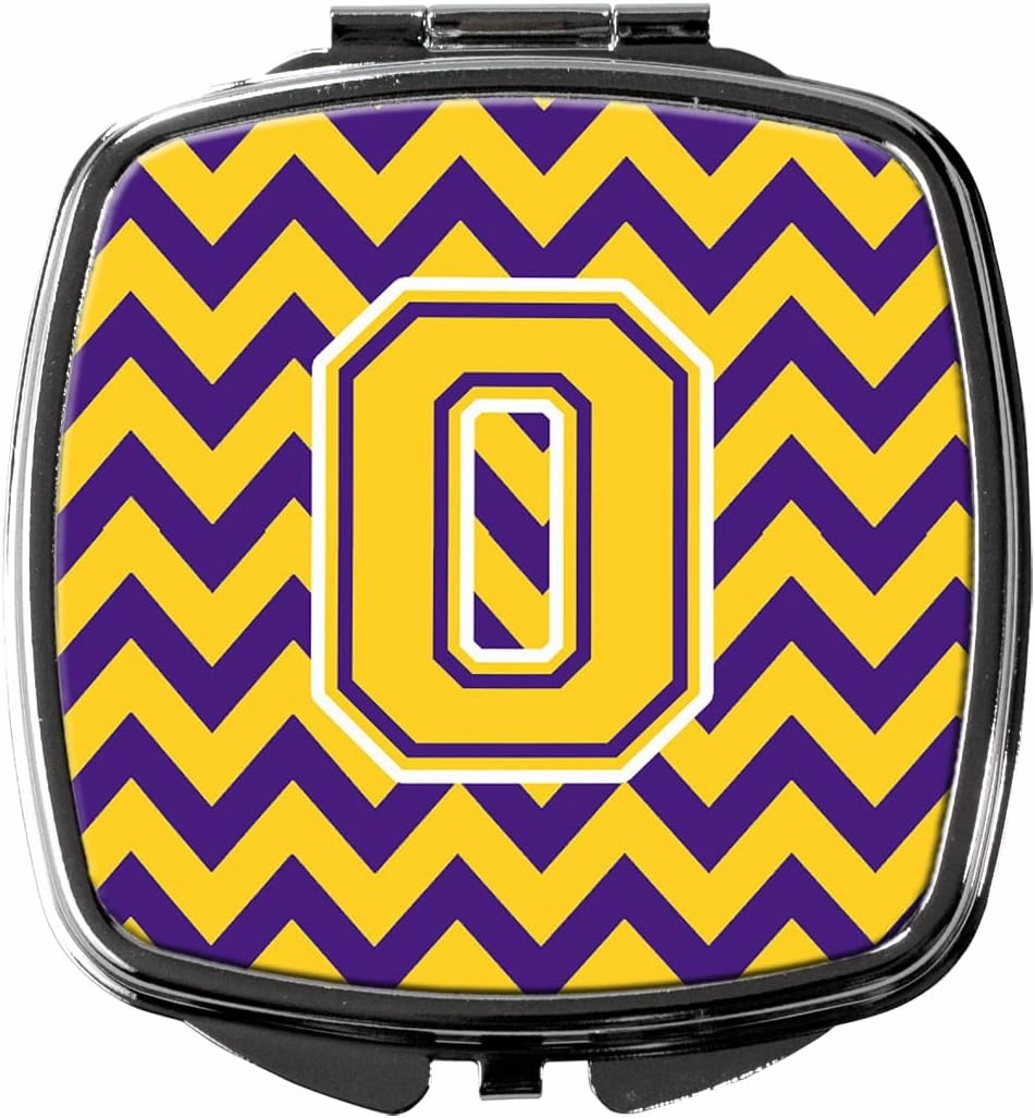 Caroline's Treasures CJ1041-OSCM Letter O Chevron Purple and Gold Compact Mirror Decorative Travel Makeup Mirror for Women Girls Gifts Pocket Makeup Mirror Folding Handheld