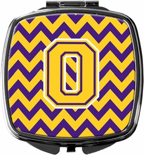 Caroline's Treasures CJ1041-OSCM Letter O Chevron Purple and Gold Compact Mirror Decorative Travel Makeup Mirror for Women Girls Gifts Pocket Makeup Mirror Folding Handheld