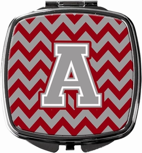 Caroline's Treasures CJ1043-ASCM Letter A Chevron Crimson and Grey Compact Mirror Decorative Travel Makeup Mirror for Women Girls Gifts Pocket Makeup Mirror Folding Handheld