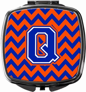 Caroline's Treasures CJ1044-QSCM Letter Q Chevron Orange and Blue Compact Mirror Decorative Travel Makeup Mirror for Women Girls Gifts Pocket Makeup Mirror Folding Handheld