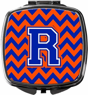 Caroline's Treasures CJ1044-RSCM Letter R Chevron Orange and Blue Compact Mirror Decorative Travel Makeup Mirror for Women Girls Gifts Pocket Makeup Mirror Folding Handheld