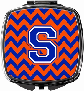 Caroline's Treasures CJ1044-SSCM Letter S Chevron Orange and Blue Compact Mirror Decorative Travel Makeup Mirror for Women Girls Gifts Pocket Makeup Mirror Folding Handheld