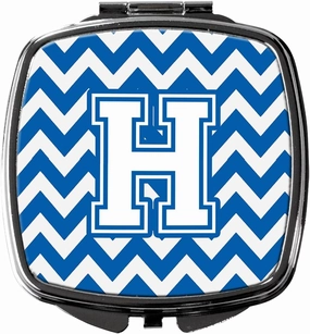 Caroline's Treasures CJ1045-HSCM Letter H Chevron Blue and White Compact Mirror Decorative Travel Makeup Mirror for Women Girls Gifts Pocket Makeup Mirror Folding Handheld