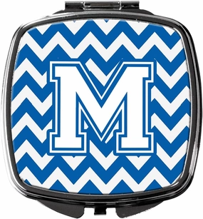 Caroline's Treasures CJ1045-MSCM Letter M Chevron Blue and White Compact Mirror Decorative Travel Makeup Mirror for Women Girls Gifts Pocket Makeup Mirror Folding Handheld