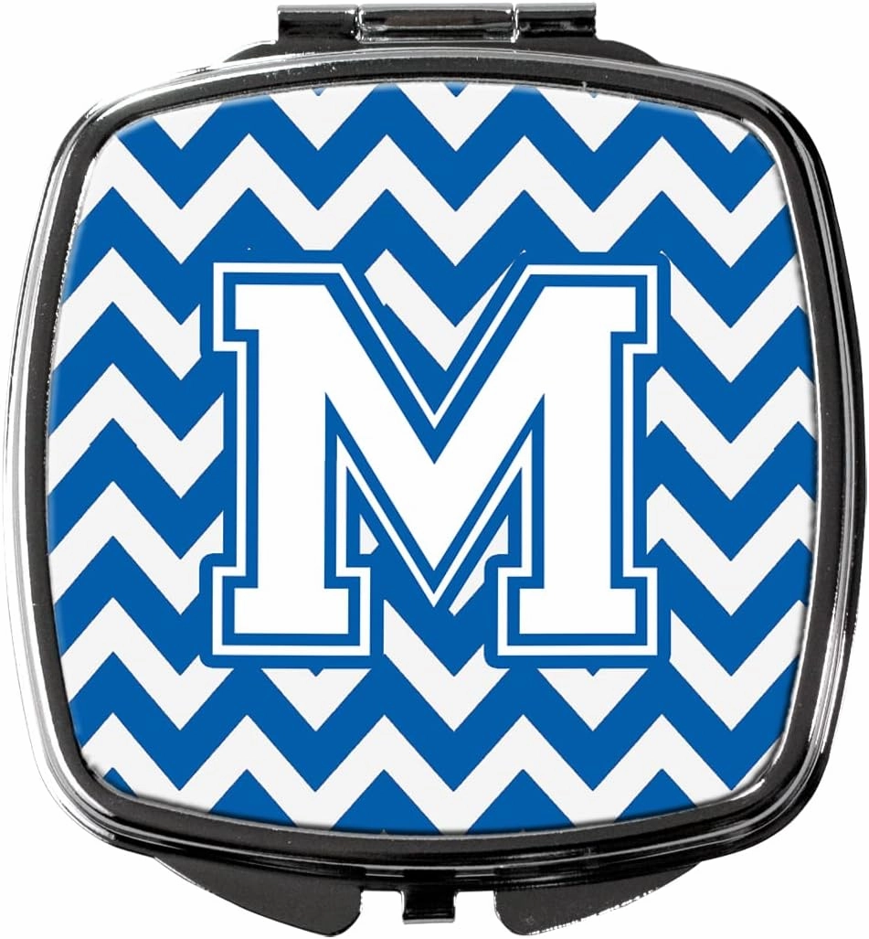 Caroline's Treasures CJ1045-MSCM Letter M Chevron Blue and White Compact Mirror Decorative Travel Makeup Mirror for Women Girls Gifts Pocket Makeup Mirror Folding Handheld