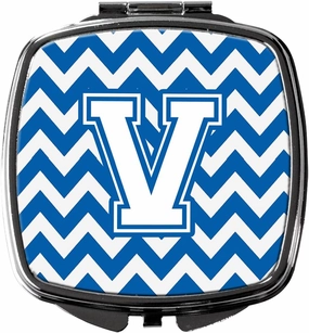 Caroline's Treasures CJ1045-VSCM Letter V Chevron Blue and White Compact Mirror Decorative Travel Makeup Mirror for Women Girls Gifts Pocket Makeup Mirror Folding Handheld