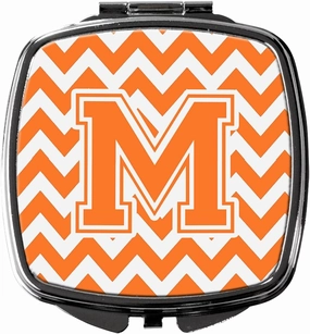 Caroline's Treasures CJ1046-MSCM Letter M Chevron Orange and White Compact Mirror Decorative Travel Makeup Mirror for Women Girls Gifts Pocket Makeup Mirror Folding Handheld