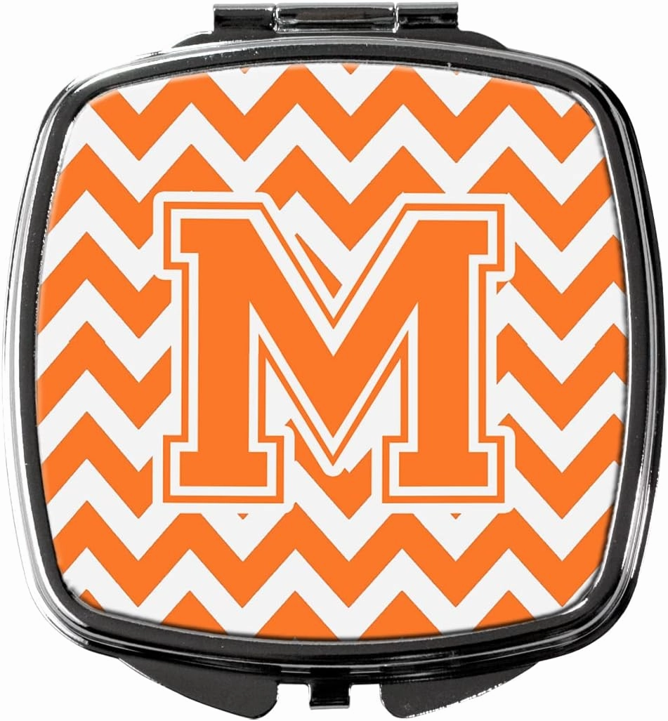 Caroline's Treasures CJ1046-MSCM Letter M Chevron Orange and White Compact Mirror Decorative Travel Makeup Mirror for Women Girls Gifts Pocket Makeup Mirror Folding Handheld