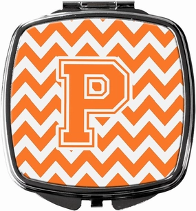 Caroline's Treasures CJ1046-PSCM Letter P Chevron Orange and White Compact Mirror Decorative Travel Makeup Mirror for Women Girls Gifts Pocket Makeup Mirror Folding Handheld