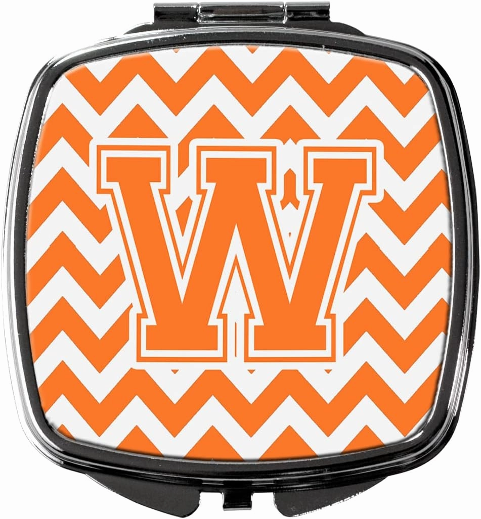 Caroline's Treasures CJ1046-WSCM Letter W Chevron Orange and White Compact Mirror Decorative Travel Makeup Mirror for Women Girls Gifts Pocket Makeup Mirror Folding Handheld