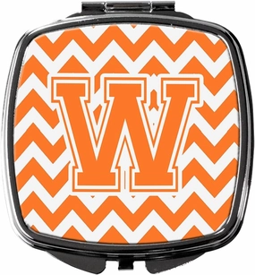 Caroline's Treasures CJ1046-WSCM Letter W Chevron Orange and White Compact Mirror Decorative Travel Makeup Mirror for Women Girls Gifts Pocket Makeup Mirror Folding Handheld