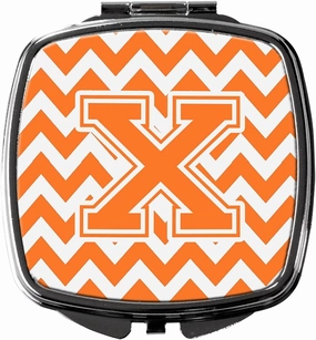 Caroline's Treasures CJ1046-XSCM Letter X Chevron Orange and White Compact Mirror Decorative Travel Makeup Mirror for Women Girls Gifts Pocket Makeup Mirror Folding Handheld