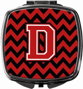 Caroline's Treasures CJ1047-DSCM Letter D Chevron Black and Red Compact Mirror Decorative Travel Makeup Mirror for Women Girls Gifts Pocket Makeup Mirror Folding Handheld