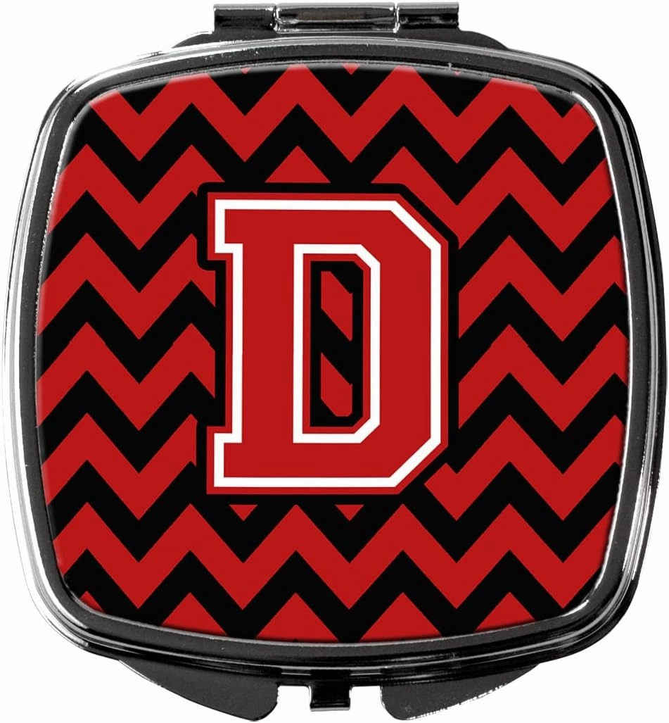 Caroline's Treasures CJ1047-DSCM Letter D Chevron Black and Red Compact Mirror Decorative Travel Makeup Mirror for Women Girls Gifts Pocket Makeup Mirror Folding Handheld