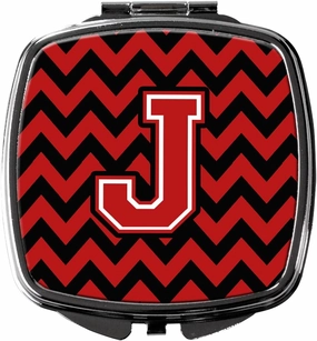 Caroline's Treasures CJ1047-JSCM Letter J Chevron Black and Red Compact Mirror Decorative Travel Makeup Mirror for Women Girls Gifts Pocket Makeup Mirror Folding Handheld