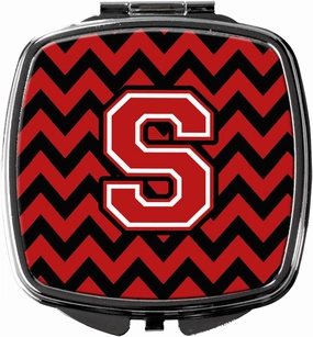 Caroline's Treasures CJ1047-SSCM Letter S Chevron Black and Red Compact Mirror Decorative Travel Makeup Mirror for Women Girls Gifts Pocket Makeup Mirror Folding Handheld