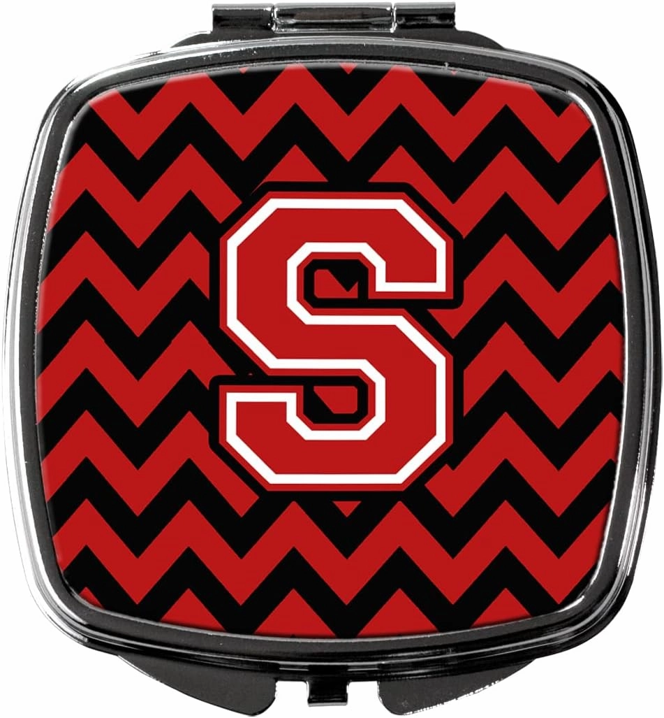 Caroline's Treasures CJ1047-SSCM Letter S Chevron Black and Red Compact Mirror Decorative Travel Makeup Mirror for Women Girls Gifts Pocket Makeup Mirror Folding Handheld