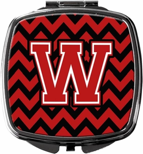 Caroline's Treasures CJ1047-WSCM Letter W Chevron Black and Red Compact Mirror Decorative Travel Makeup Mirror for Women Girls Gifts Pocket Makeup Mirror Folding Handheld