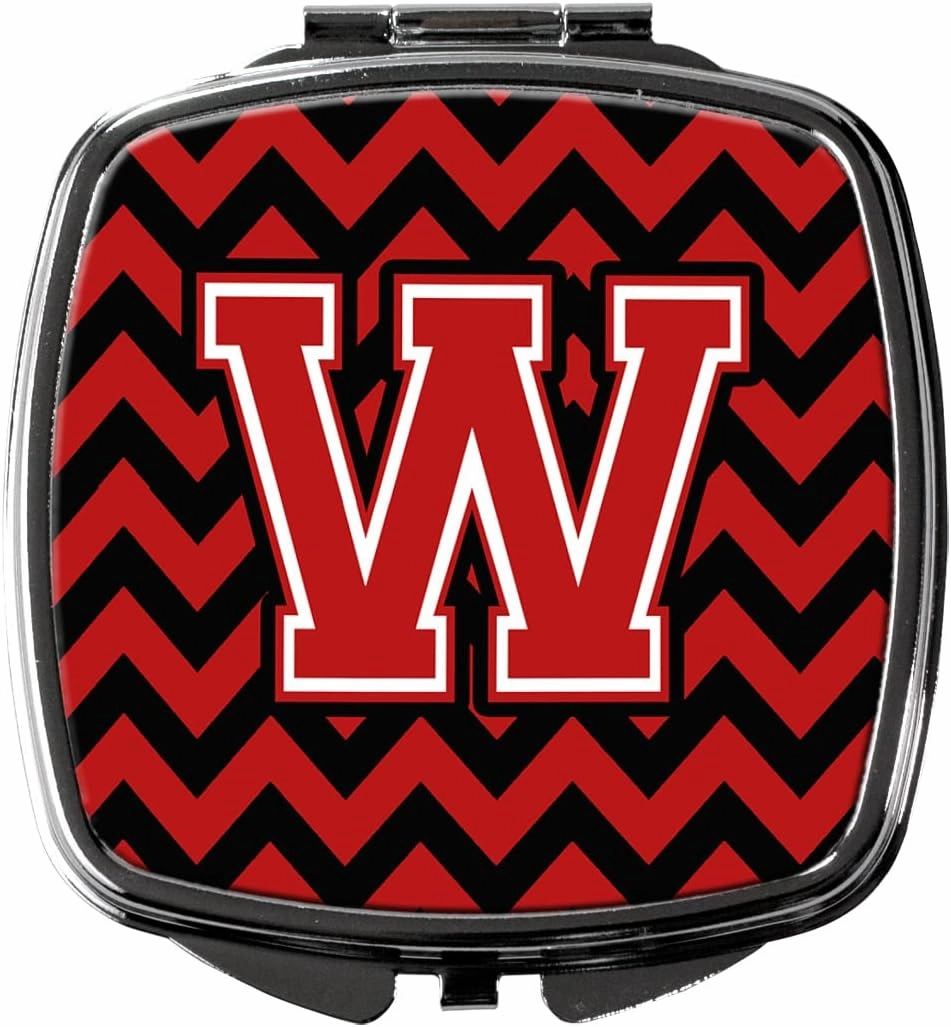 Caroline's Treasures CJ1047-WSCM Letter W Chevron Black and Red Compact Mirror Decorative Travel Makeup Mirror for Women Girls Gifts Pocket Makeup Mirror Folding Handheld
