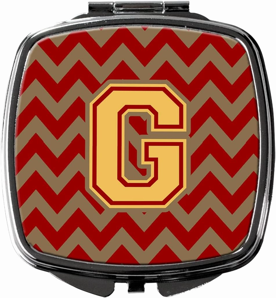 Caroline's Treasures CJ1048-GSCM Letter G Chevron Garnet and Gold Compact Mirror Decorative Travel Makeup Mirror for Women Girls Gifts Pocket Makeup Mirror Folding Handheld