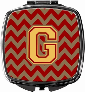 Caroline's Treasures CJ1048-GSCM Letter G Chevron Garnet and Gold Compact Mirror Decorative Travel Makeup Mirror for Women Girls Gifts Pocket Makeup Mirror Folding Handheld