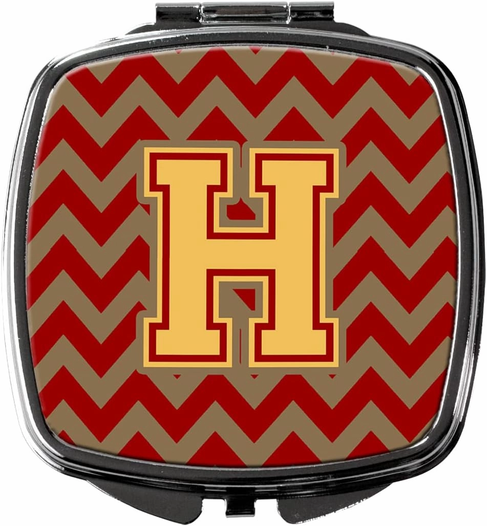 Caroline's Treasures CJ1048-HSCM Letter H Chevron Garnet and Gold Compact Mirror Decorative Travel Makeup Mirror for Women Girls Gifts Pocket Makeup Mirror Folding Handheld