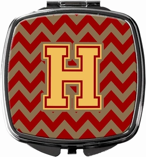 Caroline's Treasures CJ1048-HSCM Letter H Chevron Garnet and Gold Compact Mirror Decorative Travel Makeup Mirror for Women Girls Gifts Pocket Makeup Mirror Folding Handheld