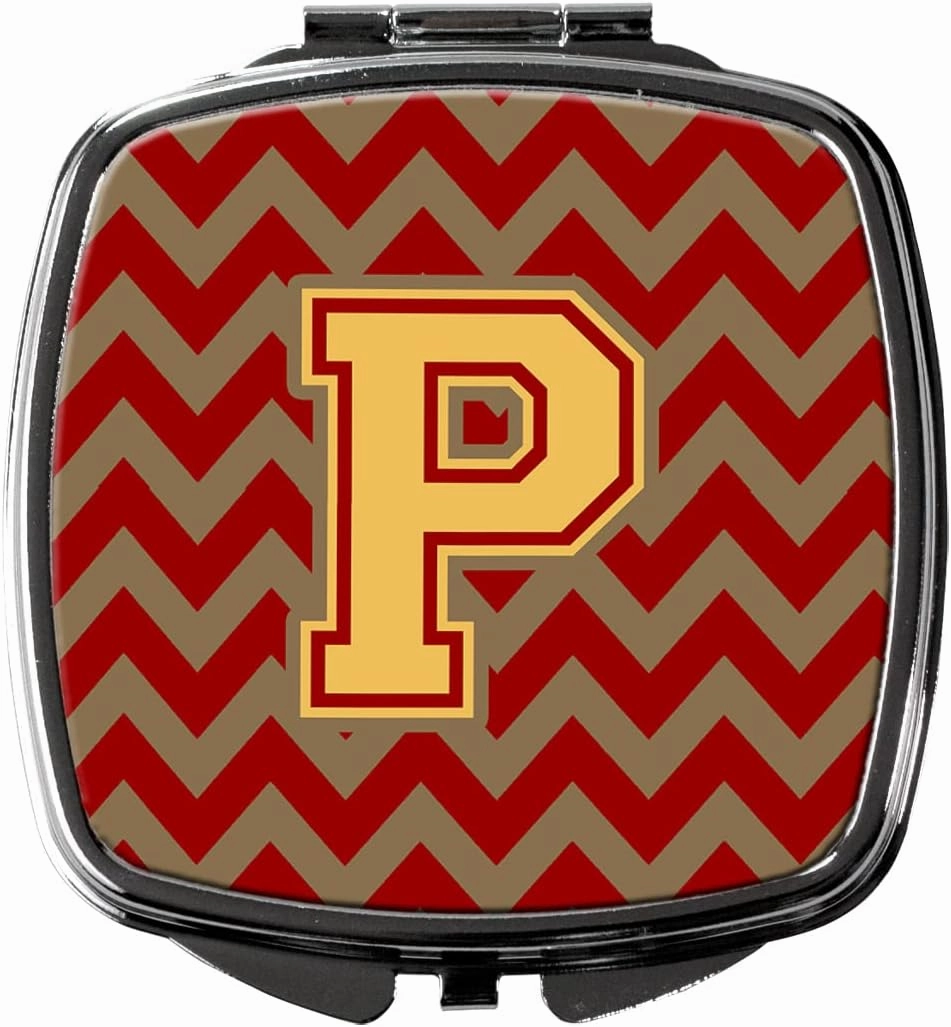 Caroline's Treasures CJ1048-PSCM Letter P Chevron Garnet and Gold Compact Mirror Decorative Travel Makeup Mirror for Women Girls Gifts Pocket Makeup Mirror Folding Handheld