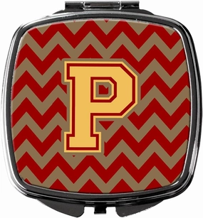 Caroline's Treasures CJ1048-PSCM Letter P Chevron Garnet and Gold Compact Mirror Decorative Travel Makeup Mirror for Women Girls Gifts Pocket Makeup Mirror Folding Handheld