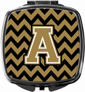 Caroline's Treasures CJ1050-ASCM Letter A Chevron Black and Gold Compact Mirror Decorative Travel Makeup Mirror for Women Girls Gifts Pocket Makeup Mirror Folding Handheld